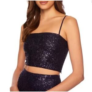 NEW Susana Monaco Sequin String Crop Top Thunder Blue Medium